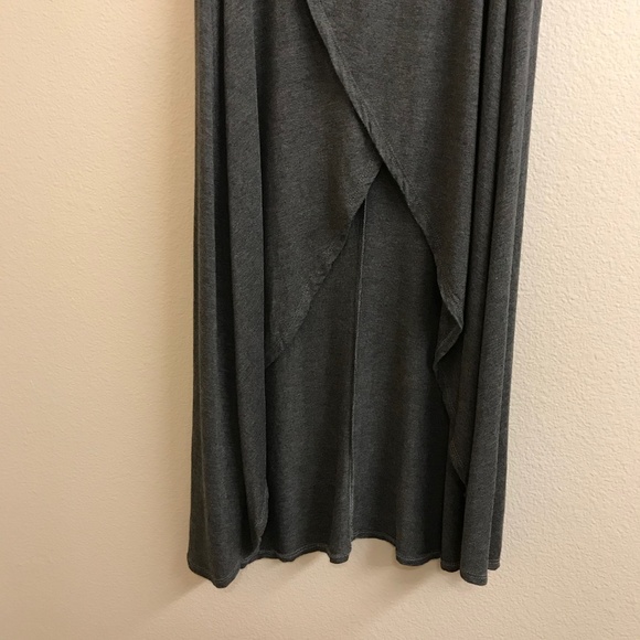 Annabelle Jersey Off The Shoulder Tulip Split Front Tunic In Charcoal Heather - Picture 5 of 9